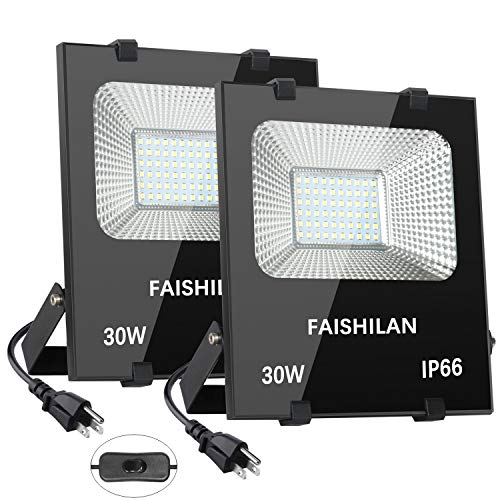 Product Cover FAISHILAN 2 Pack 30W LED Flood Light, 30W(150W Halogen Equiv),Outdoor IP66 Waterproof Work Lights, 4000Lm,6500K,Outdoor Floodlight for Garage, Garden, Lawn and Yard