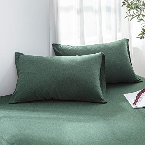Product Cover LIFETOWN 100% Jersey Knit Cotton Pillowcases, King Pillowcase Set of 2, Super Soft and Breathable (King, Dark Green)