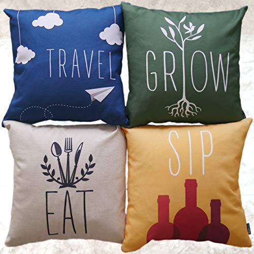Product Cover BrigHaus Throw Pillow Covers Set of 4 | Throw Pillow Set Fits 18x18 & 20x20 Pillows | Linen Polyester | Hipster Quotes Sofa Cushion Cases with Zipper for Couch or Bed