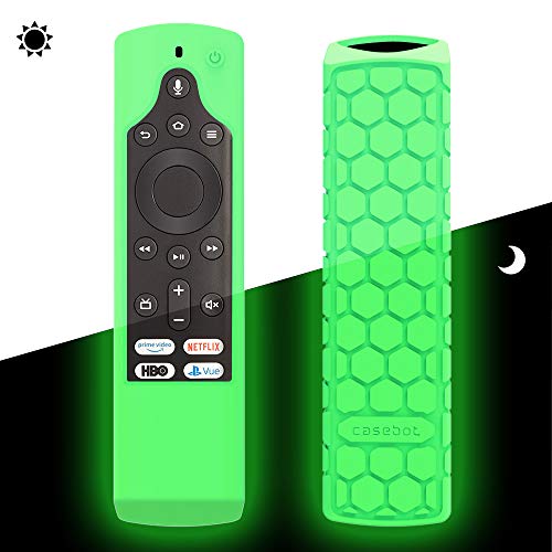 Product Cover CaseBot Case for Fire TV Edition Remote - Honey Comb Series [Anti Slip] Shock Proof Cover for Amazon All-New Insignia/Toshiba 4K Smart TV Voice Remote/Element Smart TV Voice Remote, Green-Glow