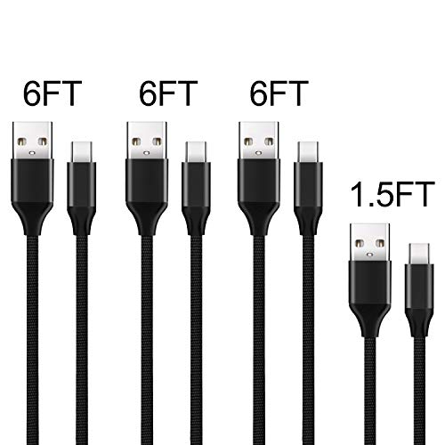 Product Cover USB Type C Cable,TOPESEL 4 Pack (1.5FT, 6FTx3) USB C Cable 2.4A Fast Speed Charger Cord Compatible with Samsung Galaxy Note 8,S8 Plus,LG G6/G5/V20,Google Pixel,Nintendo Switch,GoPro 5, Black