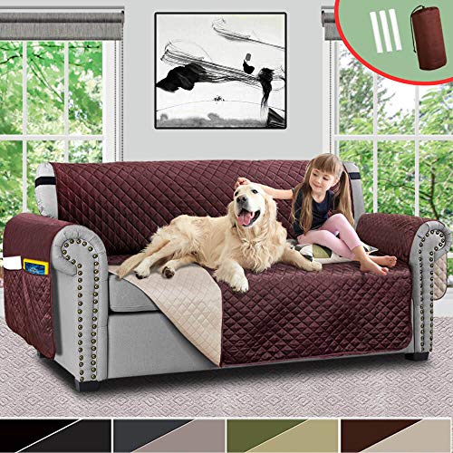 Product Cover Vailge Reversible Loveseat Cover,Loveseat Covers for Living Room,Loveseat Slipcover with 2 Inches Strap,Pocket,Furniture Protector Machine Washable,Loveseat Cover for Dogs(Loveseat:Chocolate/Beige)