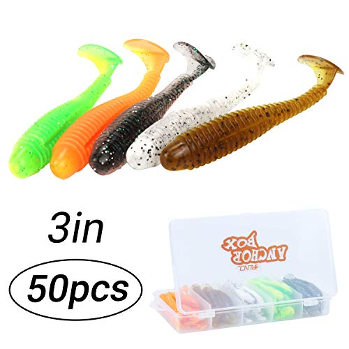 Product Cover RUNCL Anchor Box - Paddle Tail Worms, Soft Fishing Lures Ribbed Design Boot Tail 3in (Pack of 50)