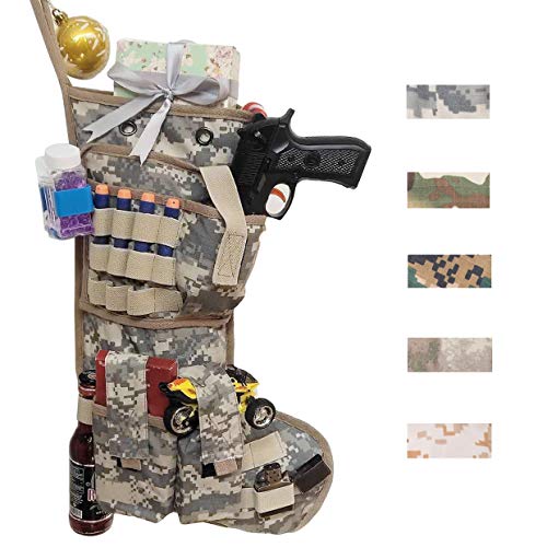Product Cover Beyond Your Thoughts New Tactical Christmas Stockings US Military with MOLLE Gear Webbing Durable Christmas Ornament for Family Decorations (Army ACU)
