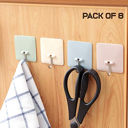 Product Cover Kurtzy Wall Hooks Self Adhesive Sticker Hanger Reusable Waterproof for Door Clothes Kitchen Bedroom & Bathroom Set of 8 Assorted Colours