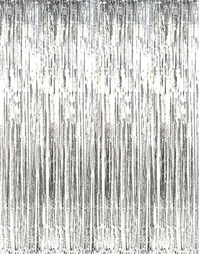 Product Cover GOER 3.2 ft x 9.8 ft Metallic Tinsel Foil Fringe Curtains for Party Photo Backdrop Wedding Decor (2 Packs, Silver)
