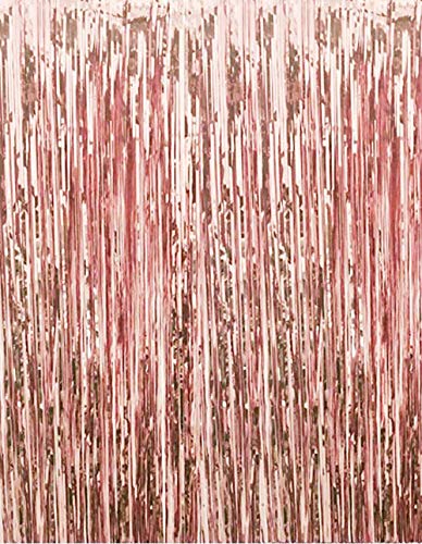 Product Cover GOER 3.2 ft x 9.8 ft Metallic Tinsel Foil Fringe Curtains for Party Photo Backdrop Wedding Decor (1 Pack, Rose Gold)