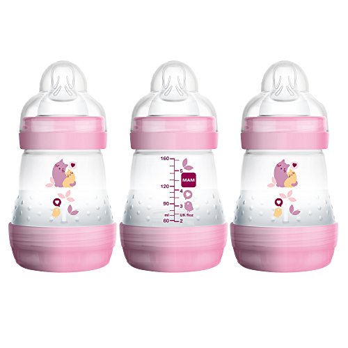Product Cover MAM Easy Start Anti-Colic Bottle 5 oz (3-Count), Baby Essentials, Slow Flow Bottles with Silicone Nipples, Baby Bottles for Baby Girl, Pink