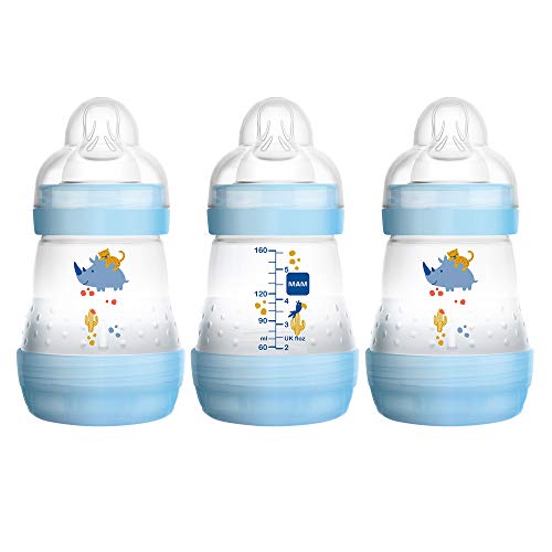 Product Cover MAM Easy Start Anti-Colic Bottle 5 oz (3-Count), Baby Essentials, Slow Flow Bottles with Silicone Nipple, Baby Bottles for Baby Boy, Blue