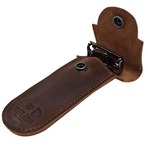 Product Cover Hide & Drink, Leather Double Edge Protector Case/Barber Razor Sheath Handmade Includes 101 Year Warranty :: Bourbon Brown
