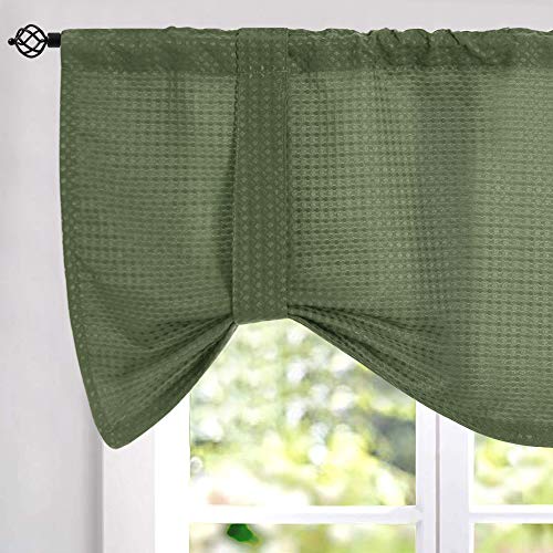 Product Cover jinchan Tie Up Valances Window Curtains Rod Pocket 18 inch Length Waffle Weave Textured Valance Green Home Decor Sold Individually