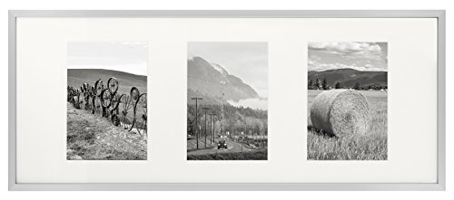 Product Cover Golden State Art 8x20 Silver Aluminum Metal Frame - Ivory Mat Included - Fits Three 4x6 Photos/Pictures - Sawtooth Hanger - Swivel Tabs - Wall Mounting - Landscape/Portrait - Real Glass