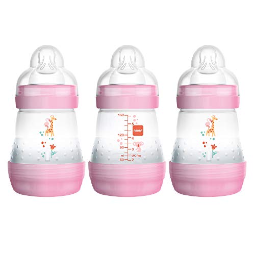 Product Cover MAM Easy Start Anti-Colic Bottle 5 oz (3-Count), Baby Essentials, Slow Flow Bottles with Silicone Nipple, Baby Bottles for Baby Girl, Pink