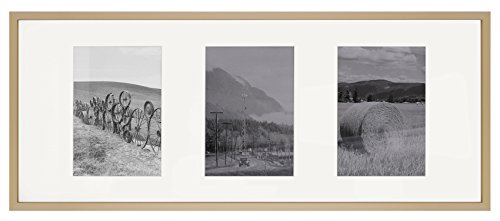 Product Cover 8x20 Gold Aluminum Metal Frame - Ivory Mat Included - Fits Three 4x6 Photos/Pictures - Sawtooth Hanger - Swivel Tabs - Wall Mounting - Landscape/Portrait - Real Glass