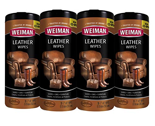 Product Cover Weiman Leather Wipes - 4 Pack - Clean Condition Ultra Violet Protection Help Prevent Cracking or Fading of Leather Couches, Car Seats and Interior, Shoes and Other Leather Surfaces