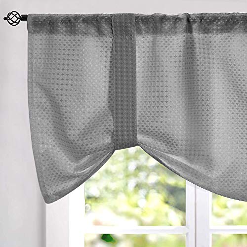 Product Cover jinchan Grey Tie Up Valance Curtains for Kitchen Waffle Weave Textured Rod Pocket Window Treatment Set for Living Room 50