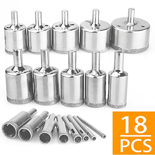 Product Cover Diamond Hole Saws,18Pcs Diamond Drill Bits Hollow Core Drill Bits Set Extractor Remover Tools for Glass,Ceramics,Porcelain,Ceramic Tile 4-50mm,1/6-2inch