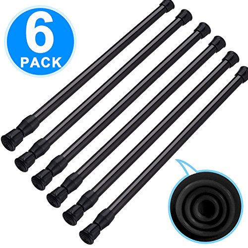 Product Cover SIQUK 6 Pack Cupboard Bars Adjustable Spring Tension Rods Black Refrigerator Bar Extendable Rod for DIY Projects, 15.7 to 28 Inches
