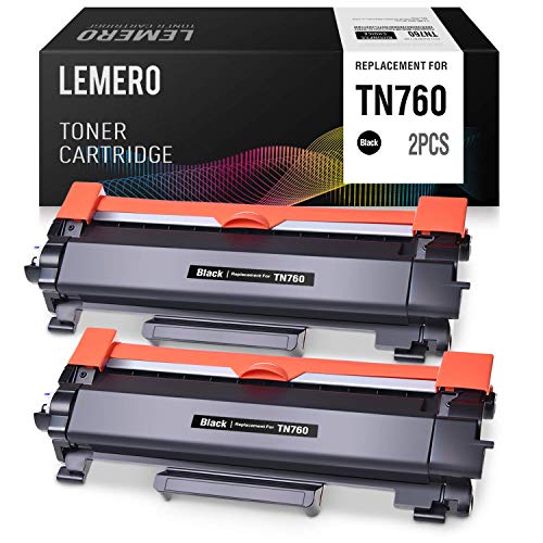 Product Cover LEMERO Compatible Toner Cartridge Replacement for Brother TN760 TN730 High Yield - use with HL-L2350DW HL-L2395DW DCP-L2550DW MFC-L2710DW MFC-L2750DW (Black, 2 Pack)