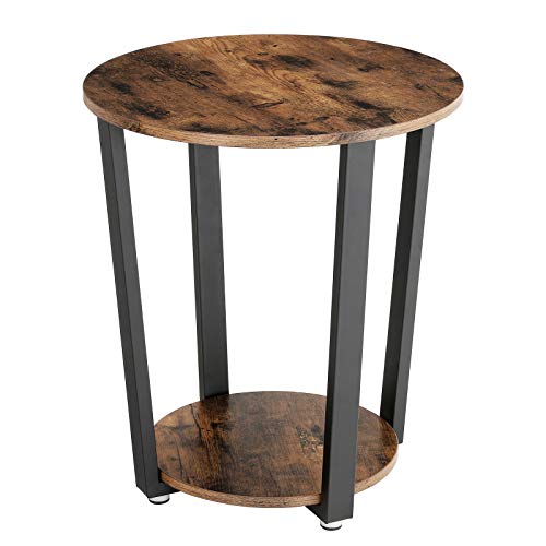 Product Cover VASAGLE Industrial End Table, Metal Side Table, Round Sofa Table with Storage Rack, Stable and Sturdy Construction, Easy Assembly, Wood Look Accent Furniture with Metal Frame ULET57X