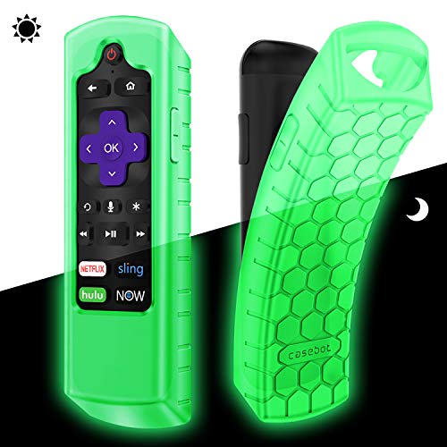 Product Cover Fintie Case for Roku Ultra 4661 (2018)/ Ultra 4660 (2017) Remote - Casebot (Honey Comb Series) Light Weight (Anti Slip) Shockproof Silicone Cover for Roku Ultra 2018 2017 Remote Controller, Green Glow