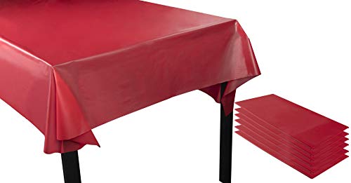 Product Cover Red Plastic Tablecloth - 6-Pack 54 x 108-Inch Rectangle Red Disposable Table Cover for Buffet, Long Picnic Tables, Fits up to 8-Foot Tables, Valentines Day Party Decoration Supplies, 4.5 x 9 Feet