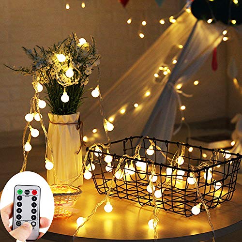 Product Cover ZOUTOG Battery Operated String Lights, 33ft/10m 100 LED Bulb Warm White Globe String Lights with Remote Controller, Decorative Timer Fairy Light for Christmas/Wedding/Party Indoor and Outdoor