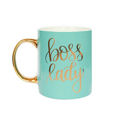 Product Cover Sweet Water Decor Boss Lady Gold Coffee Mug | Large Fancy Handle Cute Tea-Cup Female Girl Boss Babe Gifts for Women Decor Fine Bone China Hand Lettered Microwave Safe (Mint - 11 fl. oz)