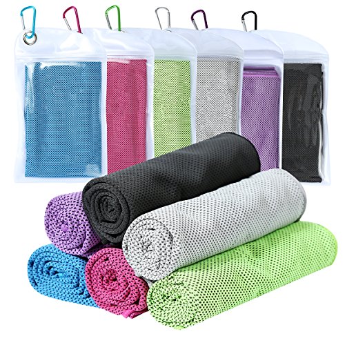 Product Cover Cooling Towel [6 Pack] Microfiber Towel Fast Drying - Super Absorbent - Ultra Compact Cooling Towel Sports, Workout, Fitness, Gym, Yoga, Pilates, Travel, Camping & More