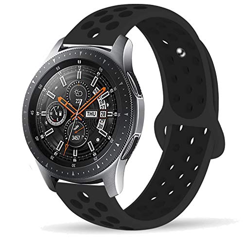 Product Cover Compatible Samsung Gear S3 Frontier/Samsung Galaxy Watch 46mm Bands,22mm Silicone Breathable Replacement Strap Quick-Release Pin for Gear S3 Frontier Smart Watch (Black-Black)