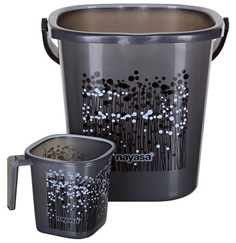 Product Cover Plastic zone Bathroom Bucket and Mug Set (25L, Grey) - Set of 2 Pieces
