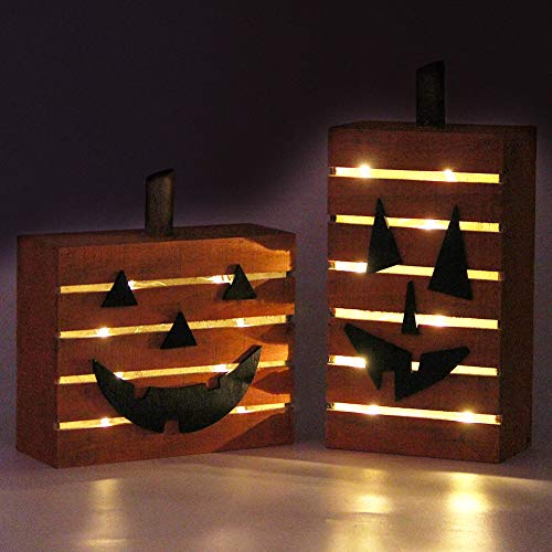 Product Cover MorTime 2 Pack Pumpkin Wooden Light Halloween Decorations, Harvest Fall Thanksgiving Party Decoration with LED Light
