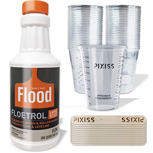 Product Cover Floetrol Pouring Medium for Acrylic Paint Quart | Flood Flotrol Additive | 20x 10-Ounce Disposable Mixing Cups for Paint, Stain, Epoxy, Resin | 20x Pixiss Wood Mixing Sticks