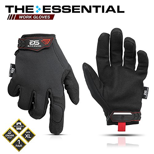 Product Cover Glove Station The Essential Series Tactical Black Covert Gloves For Mechanic Utility Work - Improved Dexterity, Lightweight & Breathable Mesh, Extra Large Size, 1 Pair