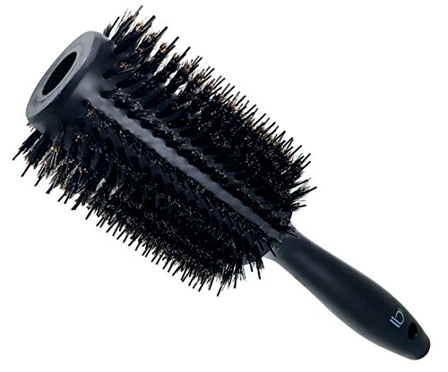 Product Cover Double Bristle Wooden Round Brush by Better Beauty Products, 1.7 inch/44mm, All Hair Types, Natural Soft Boar and Nylon Bristles, Professional Salon Brush, Black Wood Finish