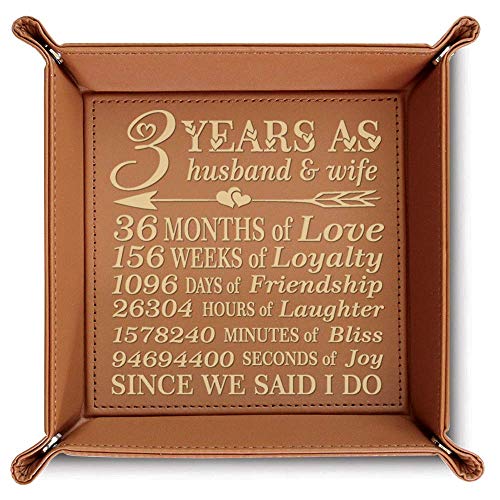 Product Cover BELLA BUSTA- 3 Years as Husband and Wife-3 Years Engraved Leather Tray (Rawhide)