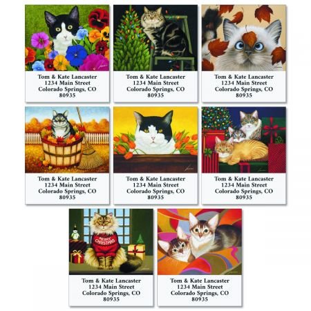 Product Cover All Occasions Cat Personalized Return Address Labels- Set of 144, Large Self-Adhesive, Flat-Sheet Labels By Colorful Images (12 Designs)