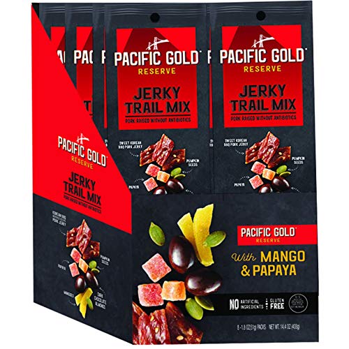 Product Cover Pacific Gold Reserve Sweet Korean BBQ Pork Jerky Trail Mix with Mango and Papaya, 1.8 Ounce (Pack of 8)