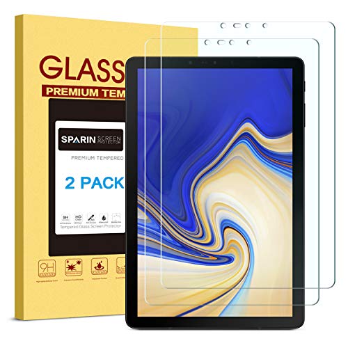 Product Cover [2 Pack] Galaxy Tab S4 Screen Protector, SPARIN Tempered Glass, S Pen Compatible, Easy Install, Scratch Resistant Screen Protector for Samsung Galaxy Tab S4, 10.5 inch