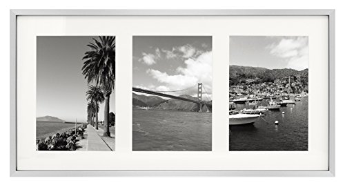 Product Cover Golden State Art 9x18 Silver Frame - Ivory Mat for Three 5x7 Pictures - Aluminum Metal - Sawtooth Hangers- Swivel Tabs - Wall Mounting - Landscape/Portrait - Real Glass - Collage Frame