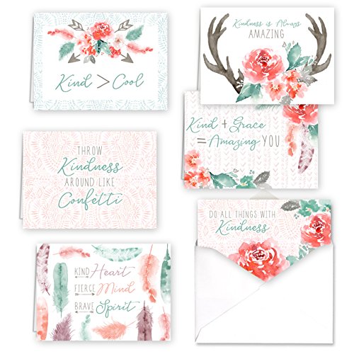 Product Cover Native Choose Kind Thank You - Encouragement - Gratitude Folded Assortment Card Pack - Set of 36 Cards, 6 Designs - 6 Cards per Design, 4 7/8'' x 3 1/2''. Blank Inside. Made in The USA. Blank White