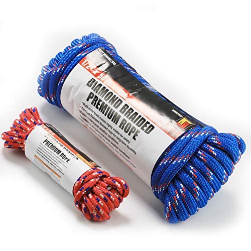 Product Cover Wellmax Diamond Braid Nylon Rope, 1/2in X 50FT with Bonus 1/4in x 25FT Cord UV Resistant, High Strength and Weather Resistant