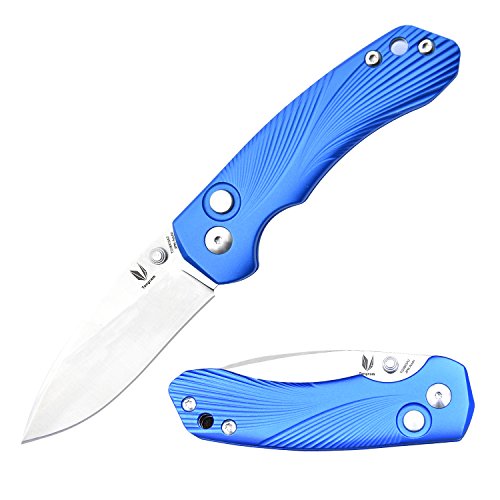 Product Cover TANGRAM Folding Pocket Knife 2.89 Inch,Button Lock and Manual Opening, JPN Acuto Drop-Point Sharp Blade and Ultra Light Aluminum Handle,3.3 oz (Blue) Vector TG3003A2