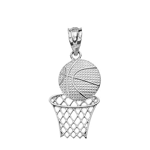 Product Cover Textured 925 Sterling Silver Sports Charm Basketball Hoop Pendant