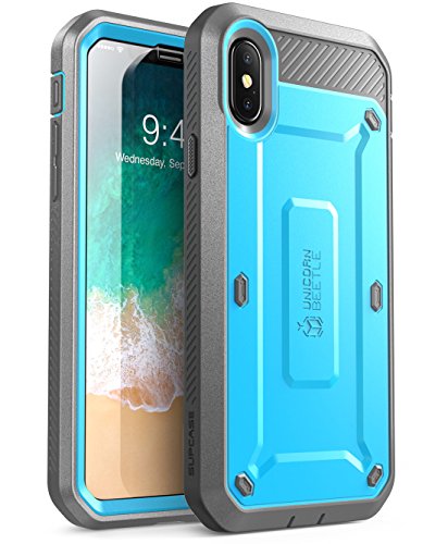 Product Cover SUPCASE [Unicorn Beetle Pro Series] Case for iPhone Xs, iPhone X, Full-Body Rugged Holster Case with Built-in Screen Protector Kickstand for iPhone X 2017 & iPhone Xs 5.8 inch 2018 Release (Blue)