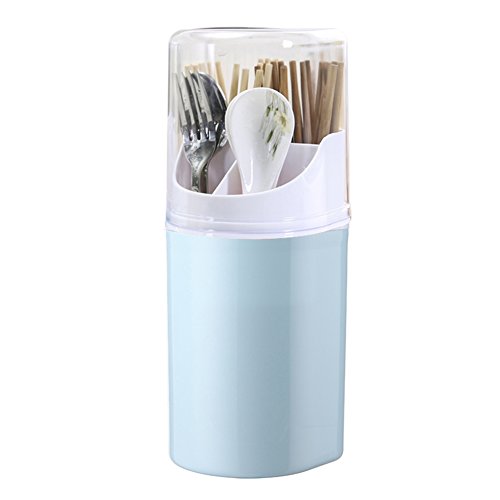 Product Cover Liitrton Detachable Flatware Caddy Holder 4 Compartment Plastic Kitchen Utensil Holder with Cover for Cutlery Set (Blue)
