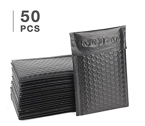 Product Cover Fu Global 50 pcs 6x10 inch Black Poly Bubble Mailer Self Seal Padded Envelopes Pack of 50 (Black, 6x10)
