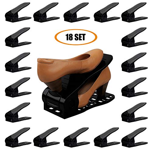Product Cover Organize Joy Shoe Slots Space Saver - Adjustable Shoe Organizer, 18 Piece Set Double Deck Shoe Stacker Rack, No Assembly Required (Black)