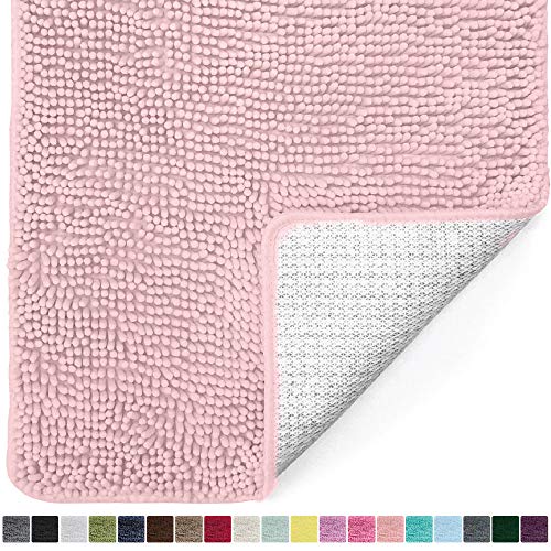 Product Cover Gorilla Grip Original Luxury Chenille Bathroom Rug Mat, 24x17, Extra Soft and Absorbent Shaggy Rugs, Machine Wash Dry, Perfect Plush Carpet Mats for Tub, Shower, and Bath Room, Light Pink