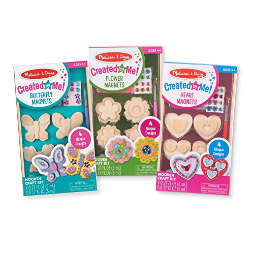 Product Cover Melissa & Doug Created by Me! Paint & Decorate Your Own Wooden Magnets Craft Kit for Kids 3 Pack - Butterflies, Hearts, Flowers (4 Each Set)